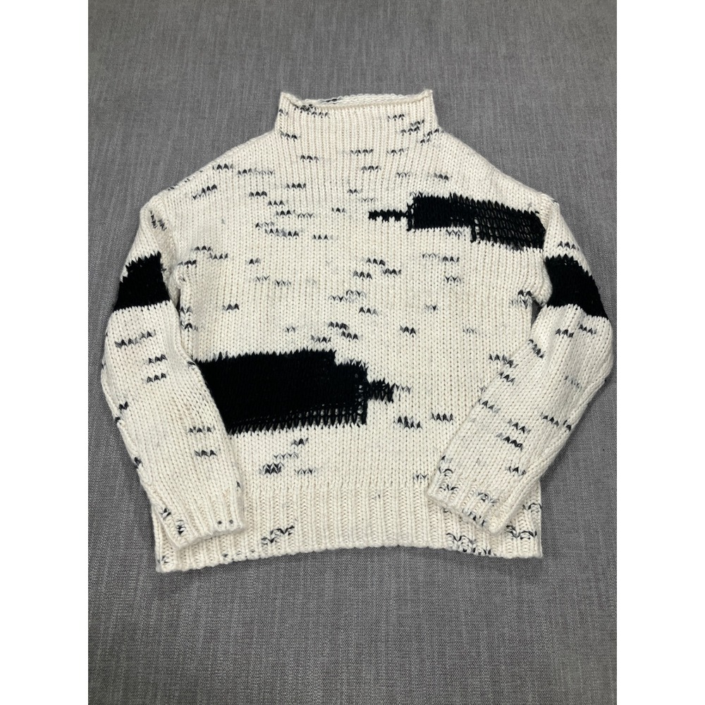 RD Style Womens Abstract Chunky Knit Mock Neck Sweater Cream Black Large